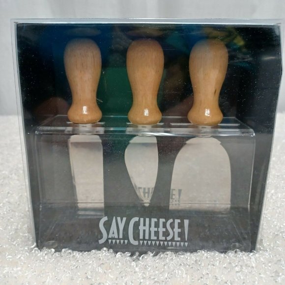 Metalla Cheese Knives Stainless Steel Blades with Acrylic Stand  Set of 3 - Picture 6 of 6